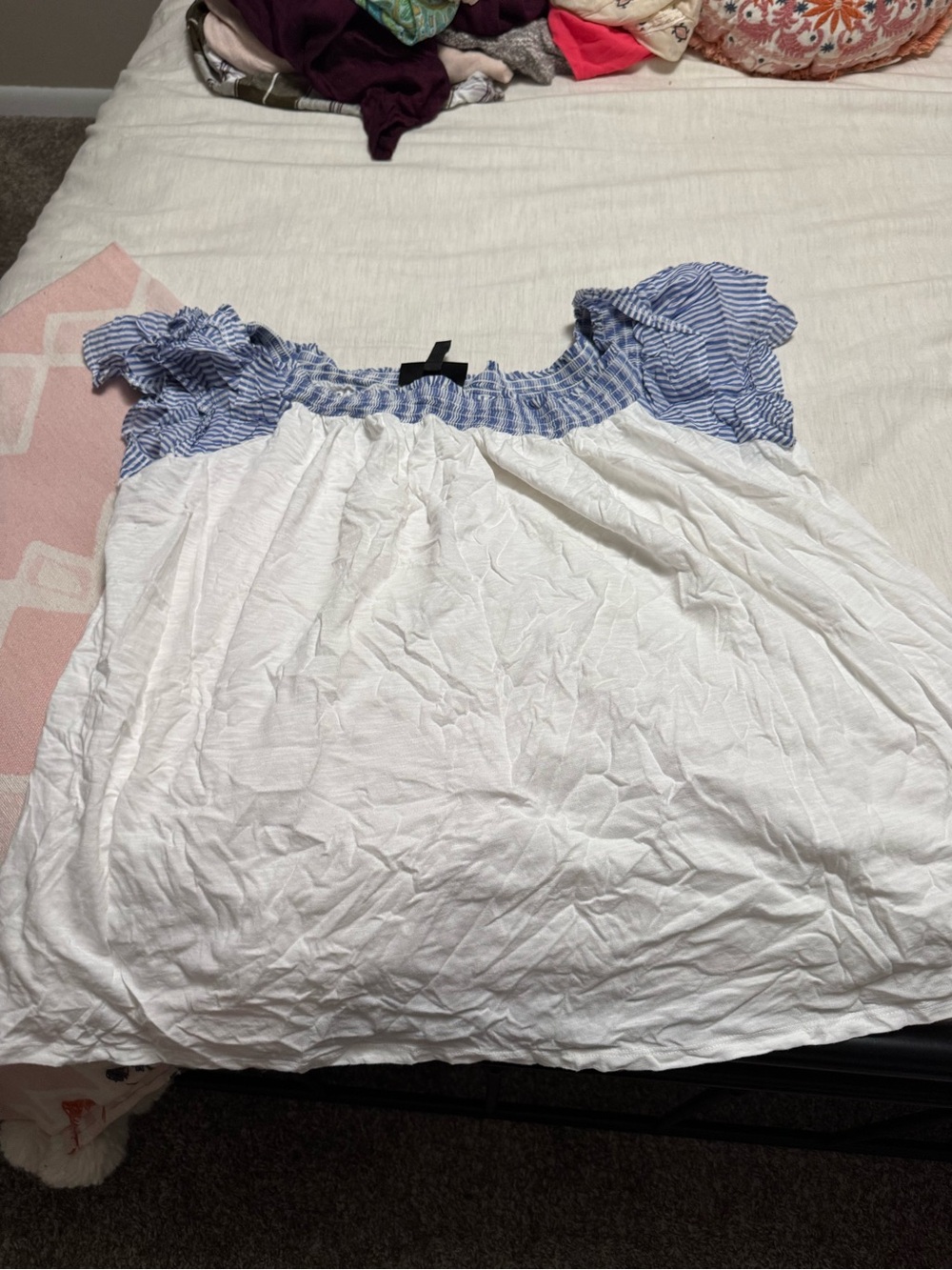 Lane Bryant Blue & White Smocked Off-Shoulder Top